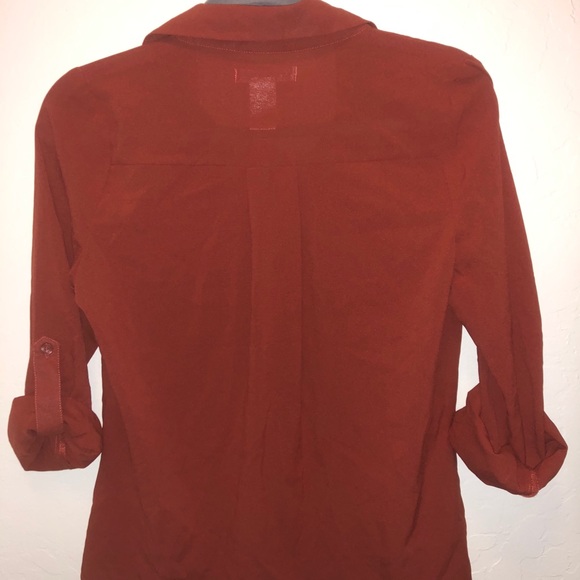 Rust Chiffon Button Down Shirt - Picture 3 of 4